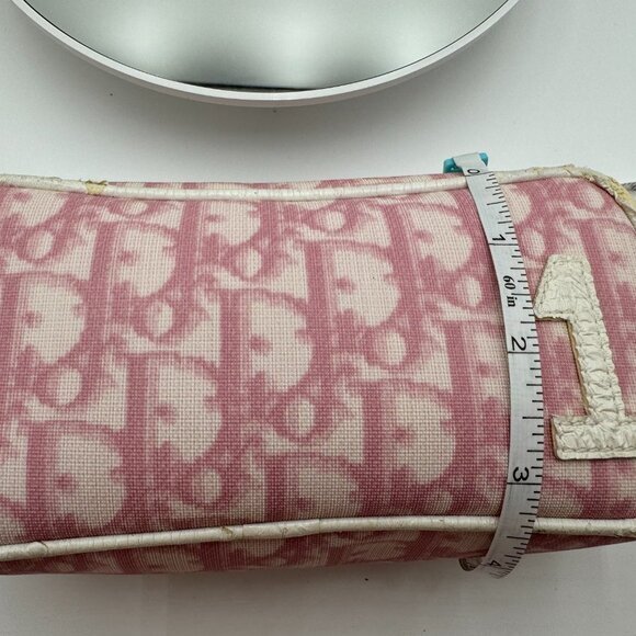 Christian Dior-Authentic-Rare Cosmetic Bag Pouch Pink and White Coated Canvas - Picture 8 of 11